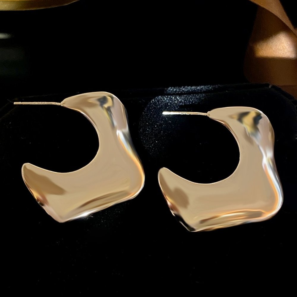 Fashion Irregular Metal Wave Earrings Gold and Silver - Picture 10 of 11